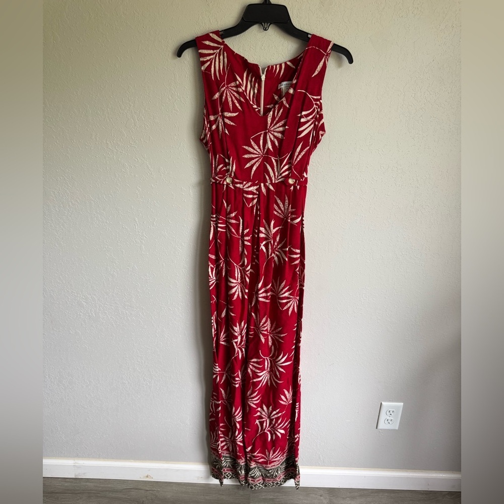 NWT Jonathan Martin Red Cream Palm Leaf Jumpsuit Womens 9 Vintage Hawaiian